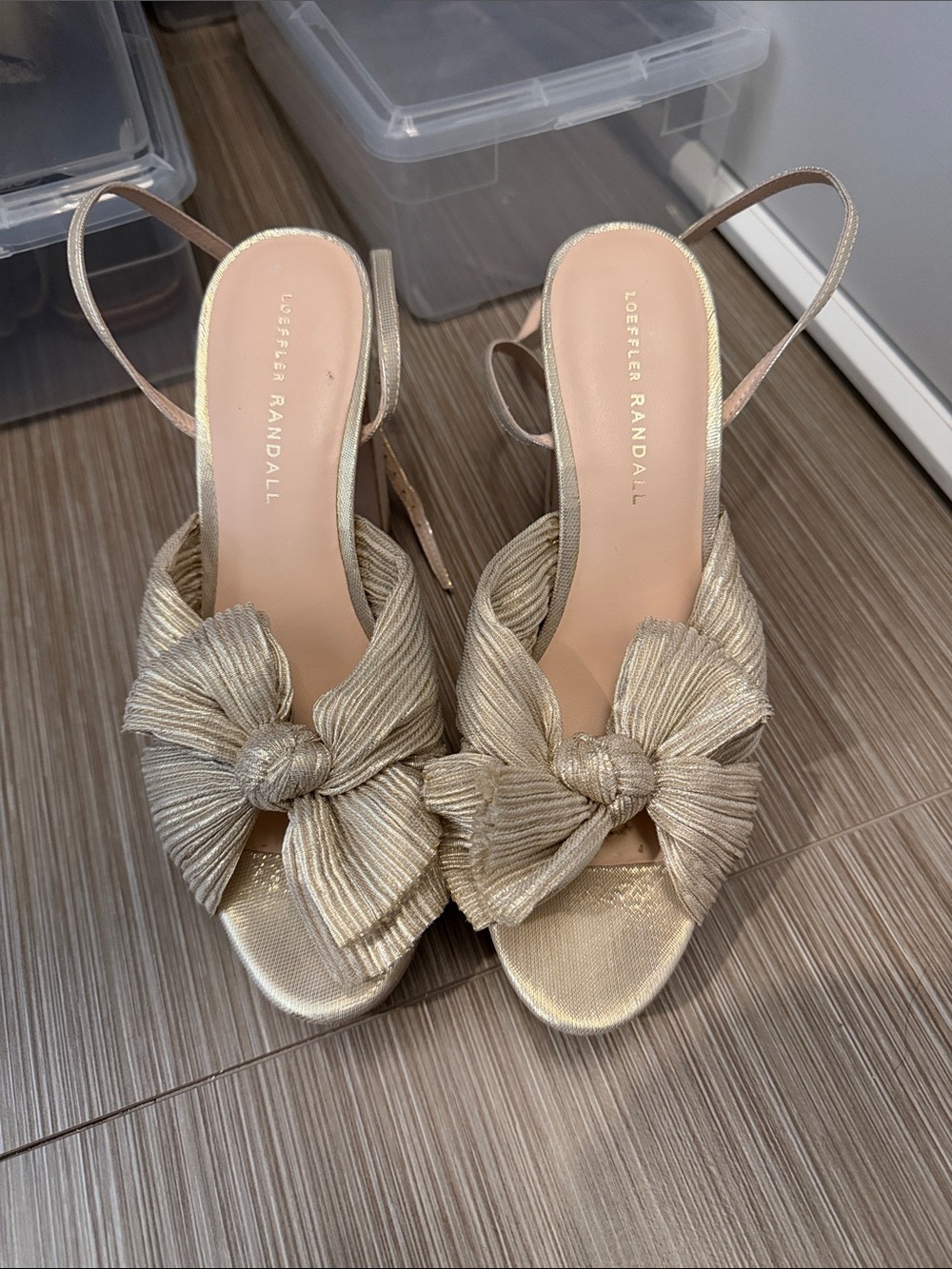Loeffler Randall Metallic Gold Bow Slingback Heels